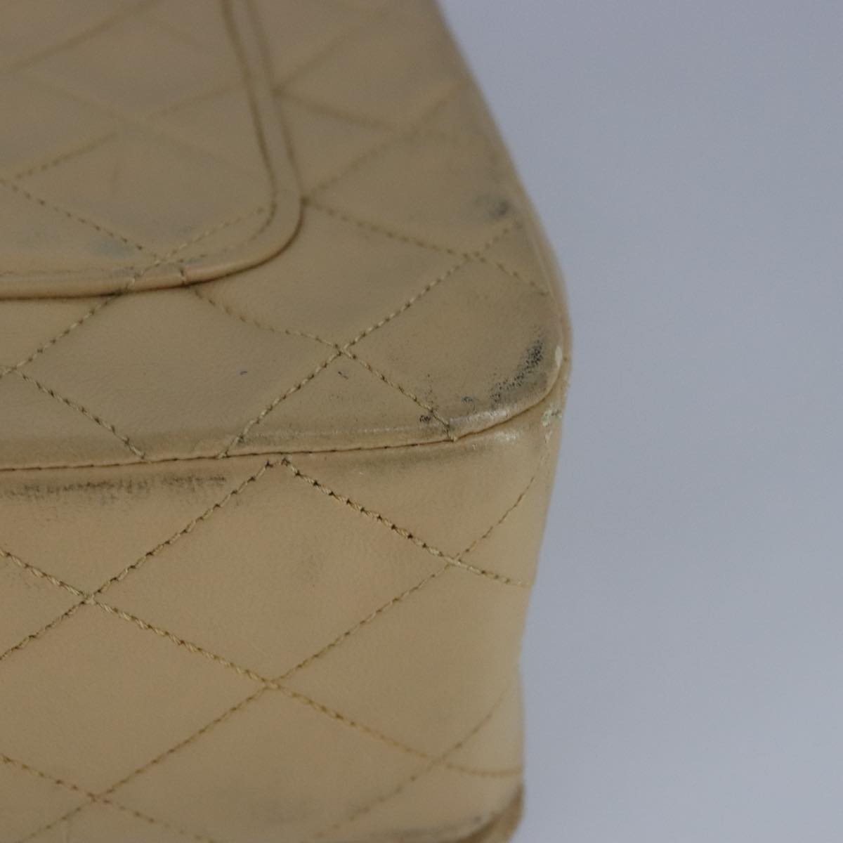 CHANEL Matelasse Chain Hand Bag Lamb Skin Beige Gold CC bs19431