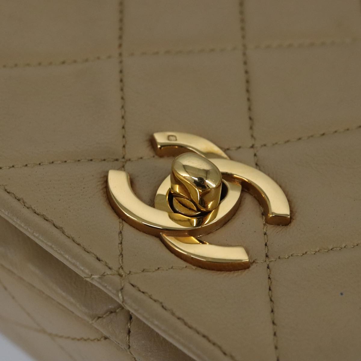 CHANEL Matelasse Chain Hand Bag Lamb Skin Beige Gold CC bs19431