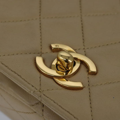 CHANEL Matelasse Chain Hand Bag Lamb Skin Beige Gold CC bs19431