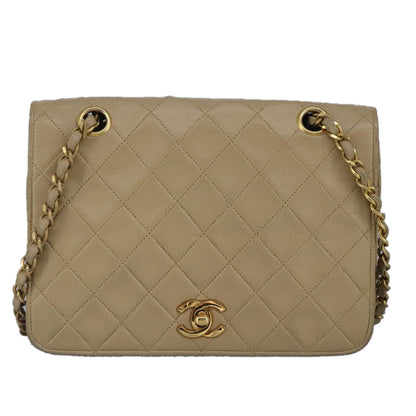 CHANEL Matelasse Chain Hand Bag Lamb Skin Beige Gold CC bs19431