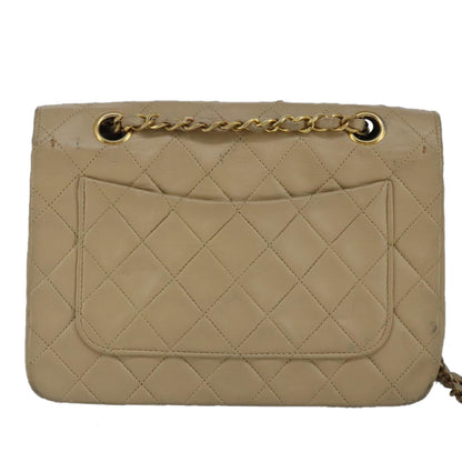 CHANEL Matelasse Chain Hand Bag Lamb Skin Beige Gold CC bs19431