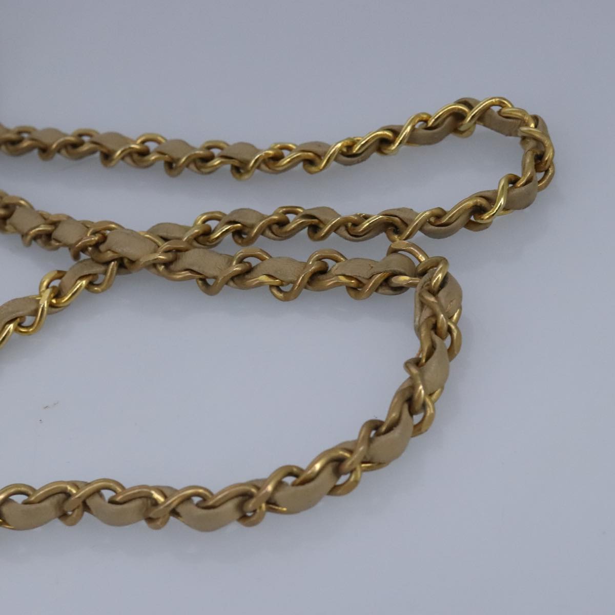 CHANEL Matelasse Chain Hand Bag Lamb Skin Beige Gold CC bs19431