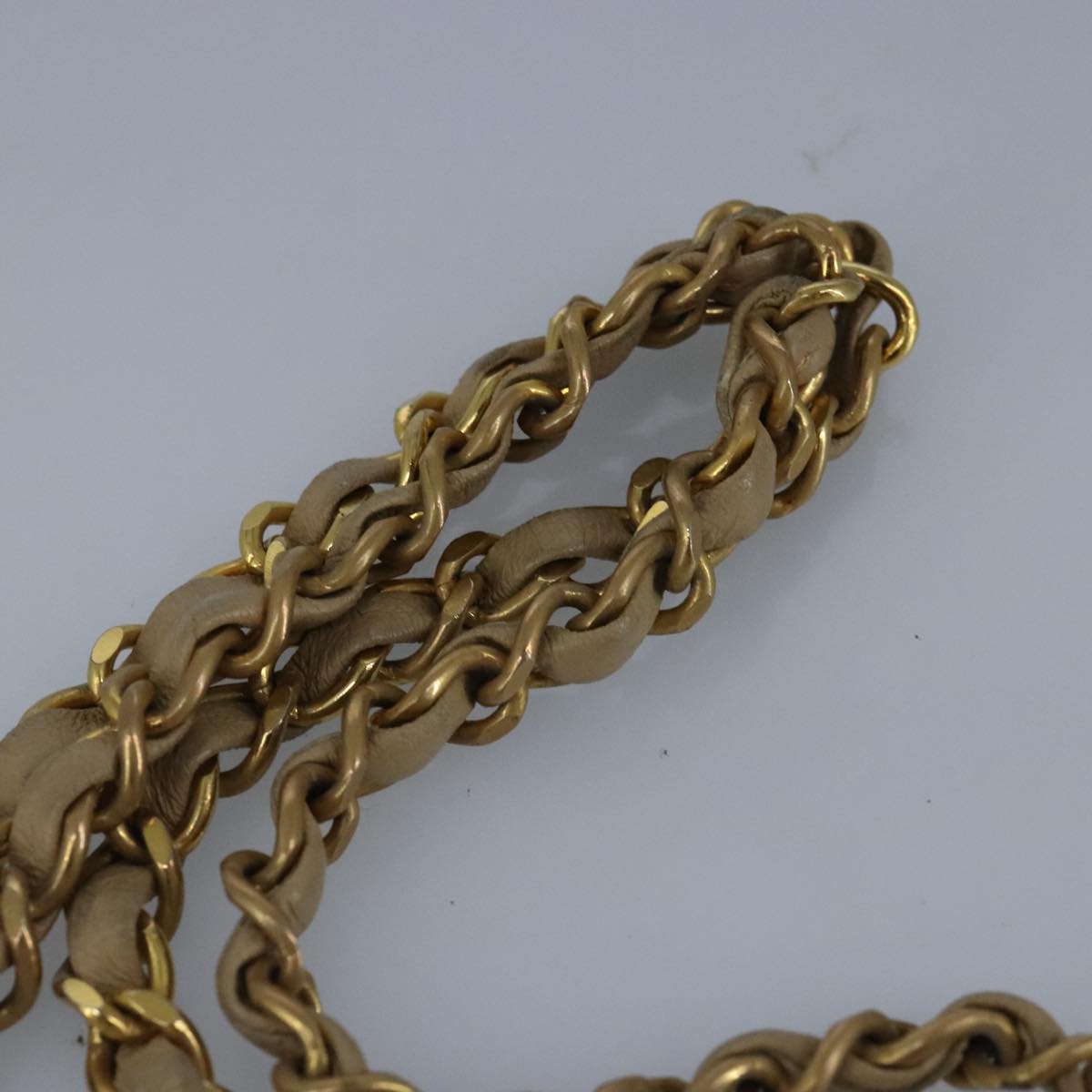 CHANEL Matelasse Chain Hand Bag Lamb Skin Beige Gold CC bs19431