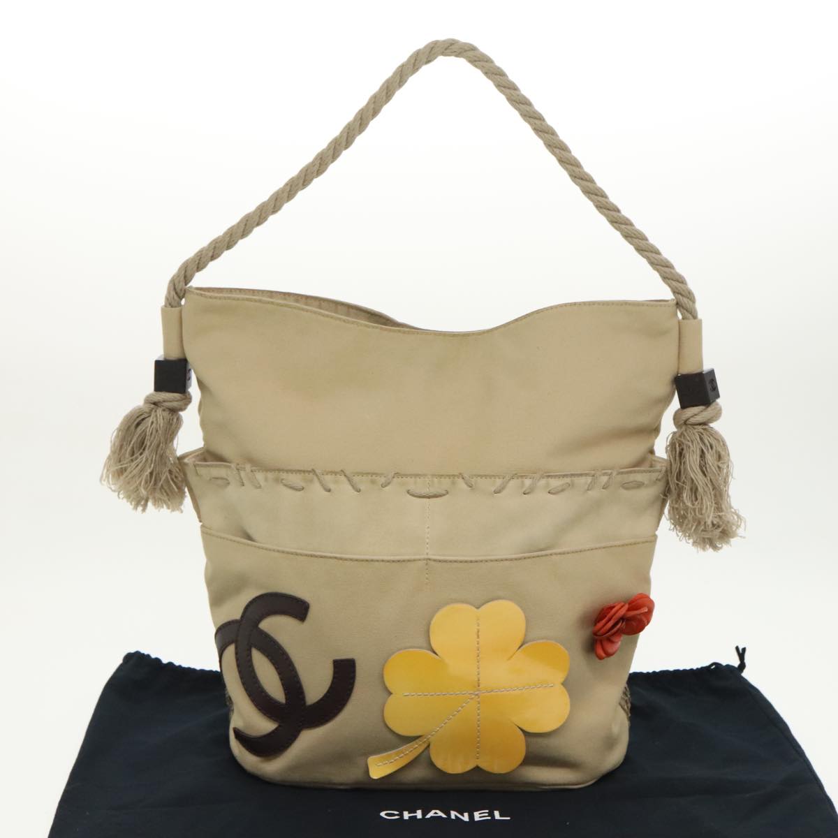 CHANEL Shoulder Bag Canvas Beige CC bs19434
