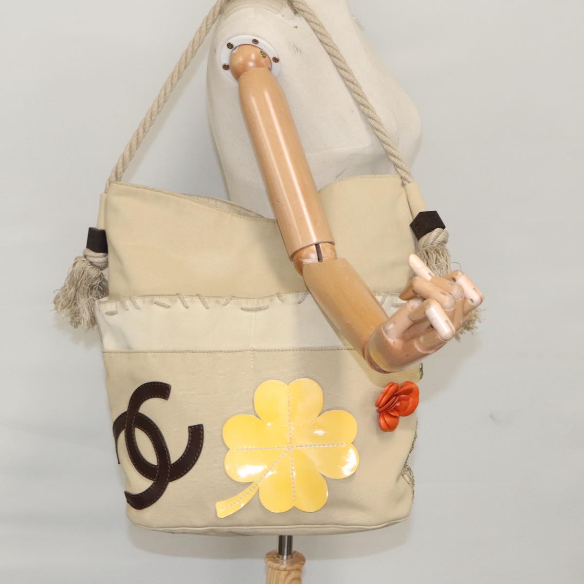 CHANEL Shoulder Bag Canvas Beige CC bs19434