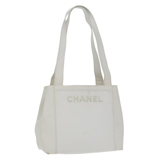 CHANEL Shoulder Bag Caviar Skin White Gold CC bs19456