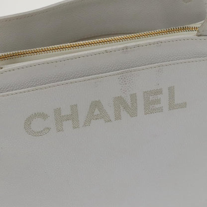 CHANEL Shoulder Bag Caviar Skin White Gold CC bs19456