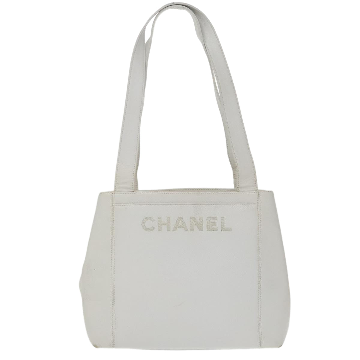 CHANEL Shoulder Bag Caviar Skin White Gold CC bs19456