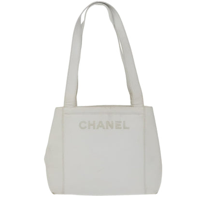 CHANEL Shoulder Bag Caviar Skin White Gold CC bs19456