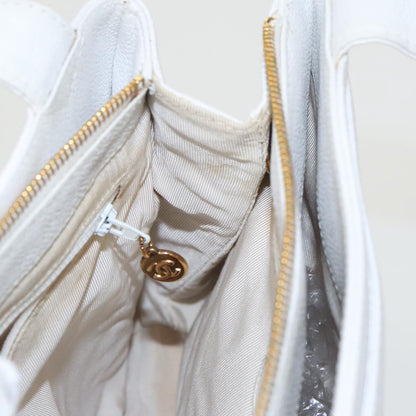 CHANEL Shoulder Bag Caviar Skin White Gold CC bs19456