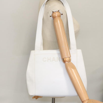 CHANEL Shoulder Bag Caviar Skin White Gold CC bs19456