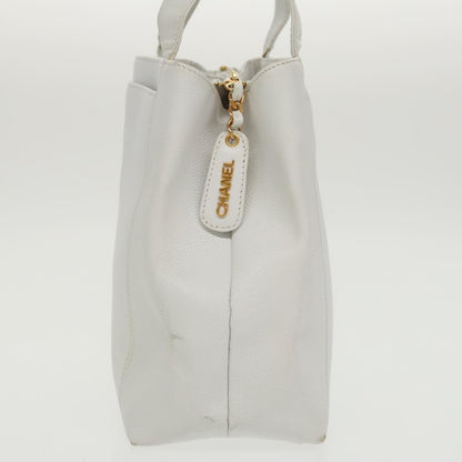 CHANEL Shoulder Bag Caviar Skin White Gold CC bs19456