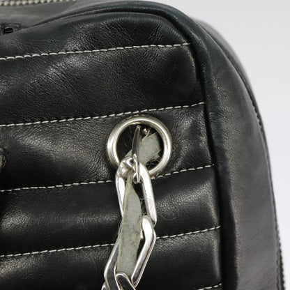 CHANEL Mademoiselle Chain Hand Bag Lamb Skin Silver Black CC bs19458