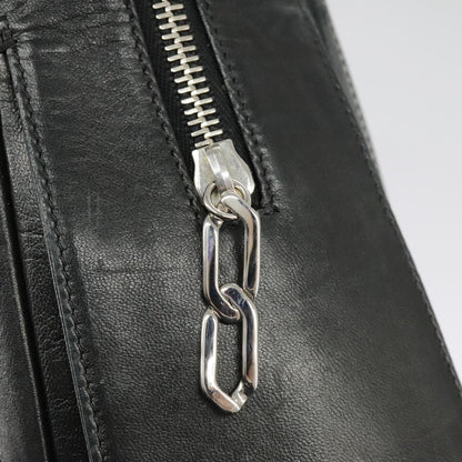 CHANEL Mademoiselle Chain Hand Bag Lamb Skin Silver Black CC bs19458