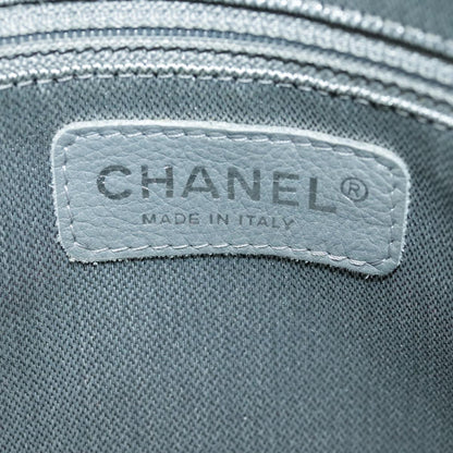 CHANEL Mademoiselle Chain Hand Bag Lamb Skin Silver Black CC bs19458