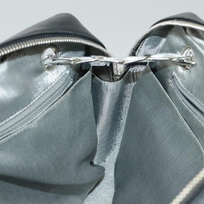 CHANEL Mademoiselle Chain Hand Bag Lamb Skin Silver Black CC bs19458