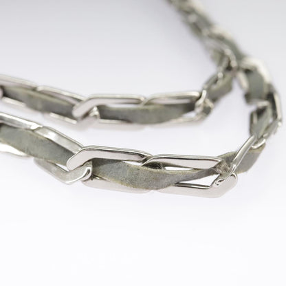 CHANEL Mademoiselle Chain Hand Bag Lamb Skin Silver Black CC bs19458