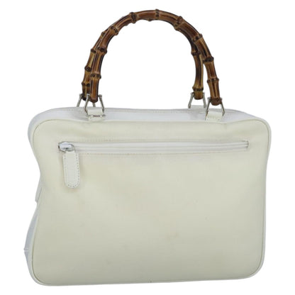 GUCCI Bamboo Hand Bag Nylon Leather White Silver 000 2040 0538  bs19480