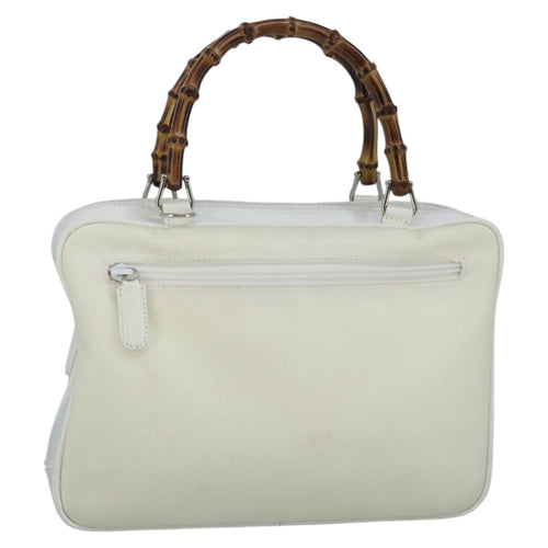GUCCI Bamboo Hand Bag Nylon Leather White Silver 000 2040 0538  bs19480