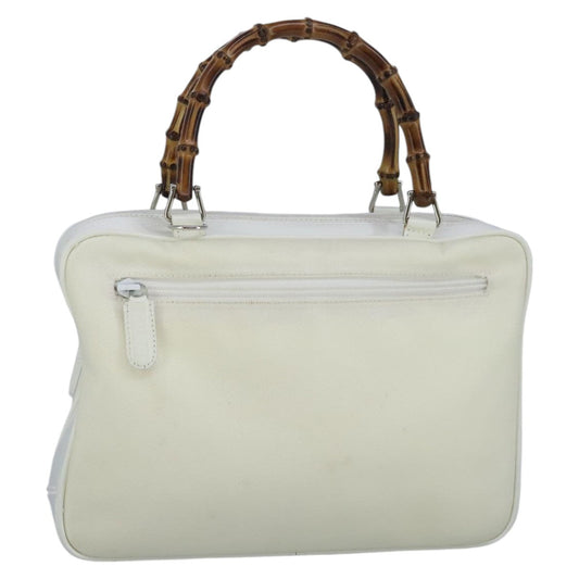 GUCCI Bamboo Hand Bag Nylon Leather White Silver 000 2040 0538  bs19480