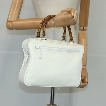 GUCCI Bamboo Hand Bag Nylon Leather White Silver 000 2040 0538  bs19480