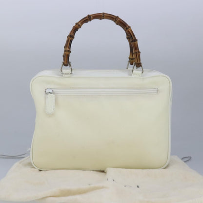 GUCCI Bamboo Hand Bag Nylon Leather White Silver 000 2040 0538  bs19480