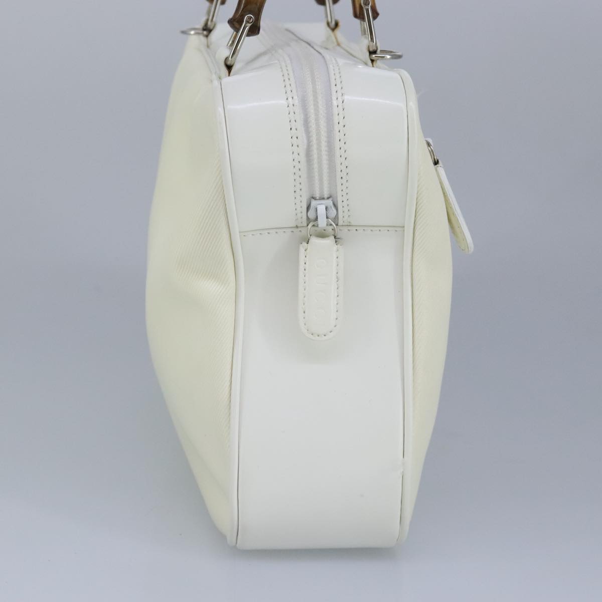 GUCCI Bamboo Hand Bag Nylon Leather White Silver 000 2040 0538  bs19480