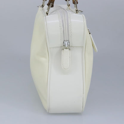 GUCCI Bamboo Hand Bag Nylon Leather White Silver 000 2040 0538  bs19480