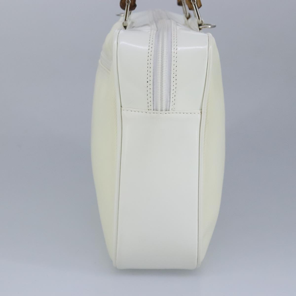 GUCCI Bamboo Hand Bag Nylon Leather White Silver 000 2040 0538  bs19480