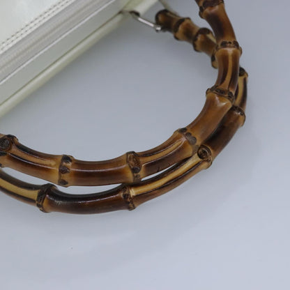GUCCI Bamboo Hand Bag Nylon Leather White Silver 000 2040 0538  bs19480