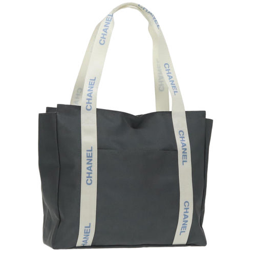 CHANEL Tote Bag Nylon Gray White CC bs19531