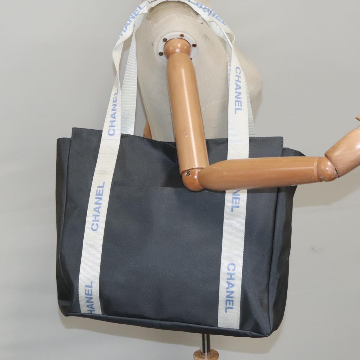 CHANEL Tote Bag Nylon Gray White CC bs19531