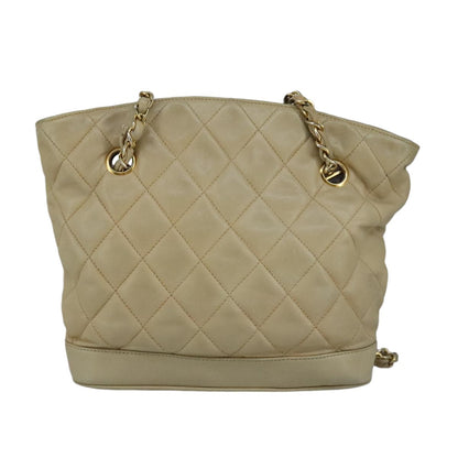 CHANEL Matelasse Chain Shoulder Bag Lamb Skin Beige Gold CC bs19648