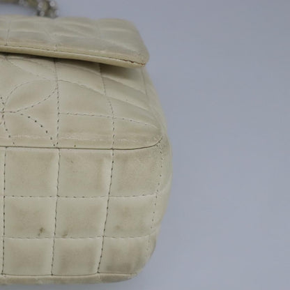 CHANEL Chain Flower Stitch Shoulder Bag Lamb Skin Beige Silver CC bs19654