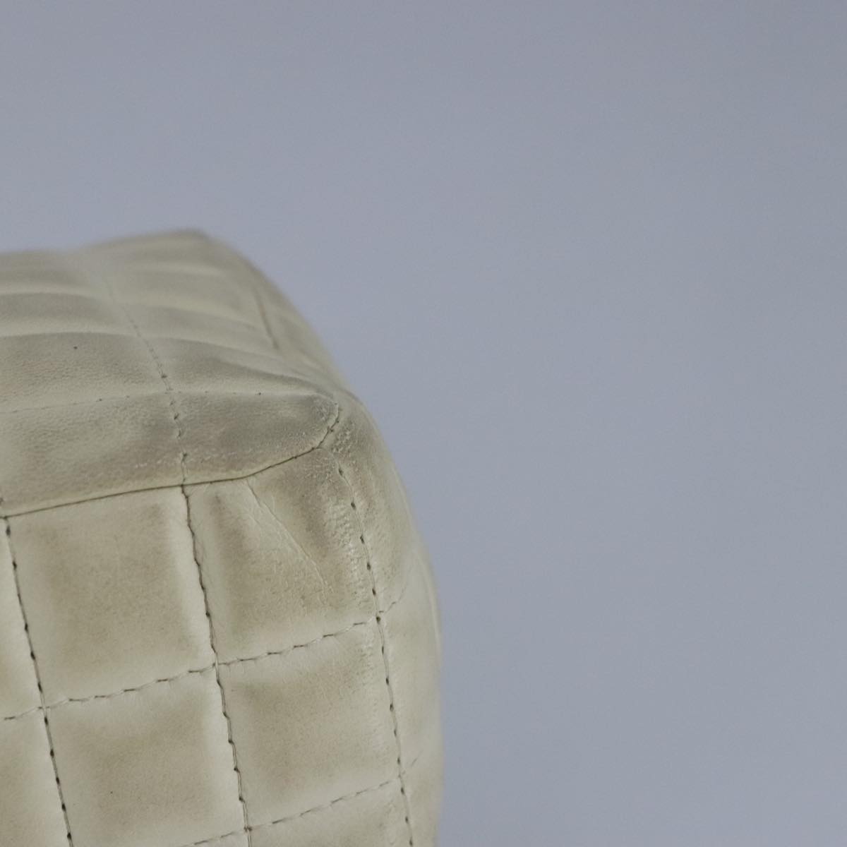 CHANEL Chain Flower Stitch Shoulder Bag Lamb Skin Beige Silver CC bs19654