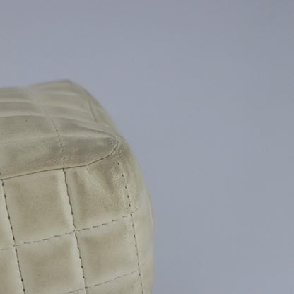 CHANEL Chain Flower Stitch Shoulder Bag Lamb Skin Beige Silver CC bs19654