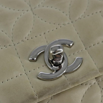 CHANEL Chain Flower Stitch Shoulder Bag Lamb Skin Beige Silver CC bs19654