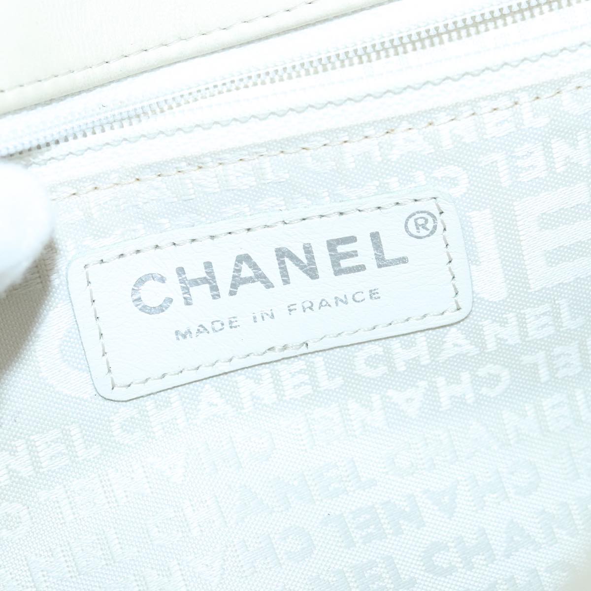 CHANEL Chain Flower Stitch Shoulder Bag Lamb Skin Beige Silver CC bs19654