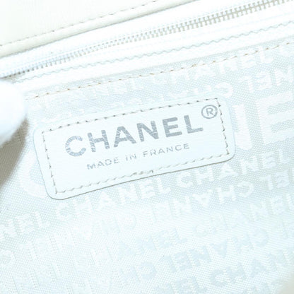 CHANEL Chain Flower Stitch Shoulder Bag Lamb Skin Beige Silver CC bs19654