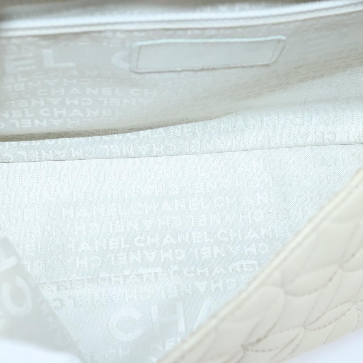CHANEL Chain Flower Stitch Shoulder Bag Lamb Skin Beige Silver CC bs19654