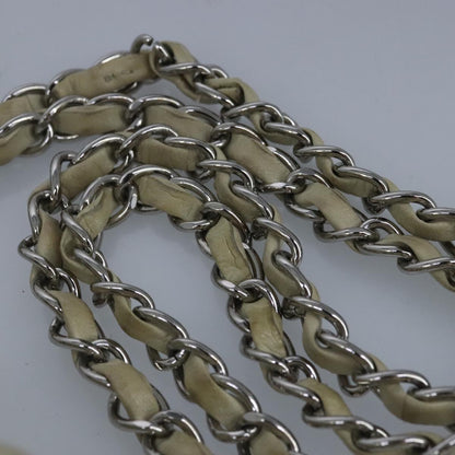 CHANEL Chain Flower Stitch Shoulder Bag Lamb Skin Beige Silver CC bs19654