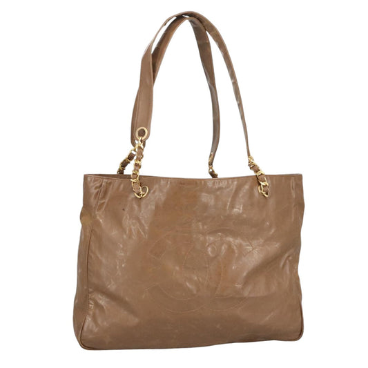 CHANEL Chain Tote Bag Patent leather Gold Brown CC bs19657