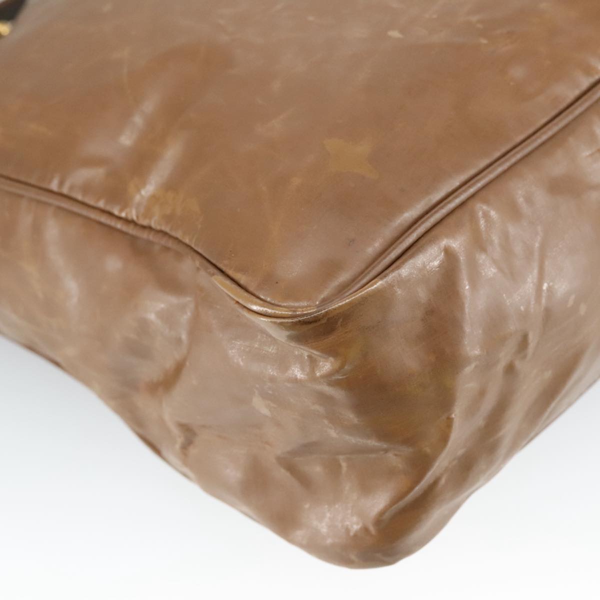 CHANEL Chain Tote Bag Patent leather Gold Brown CC bs19657