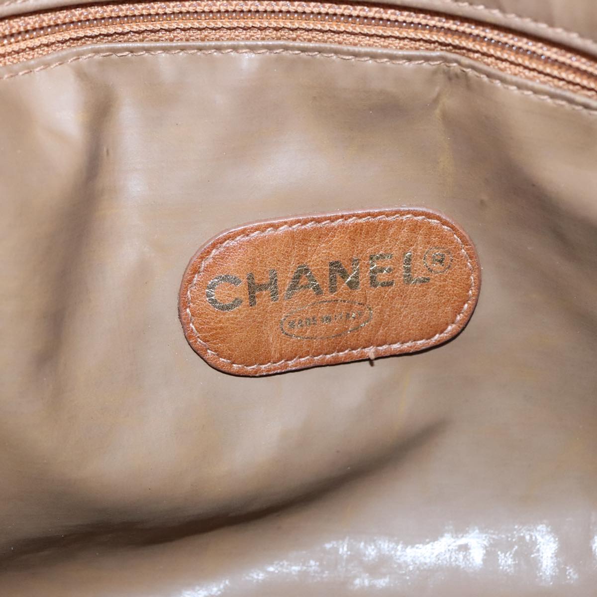 CHANEL Chain Tote Bag Patent leather Gold Brown CC bs19657
