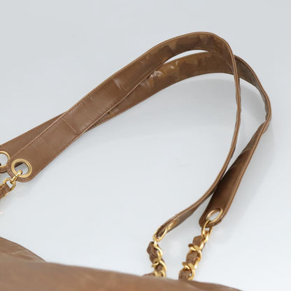 CHANEL Chain Tote Bag Patent leather Gold Brown CC bs19657