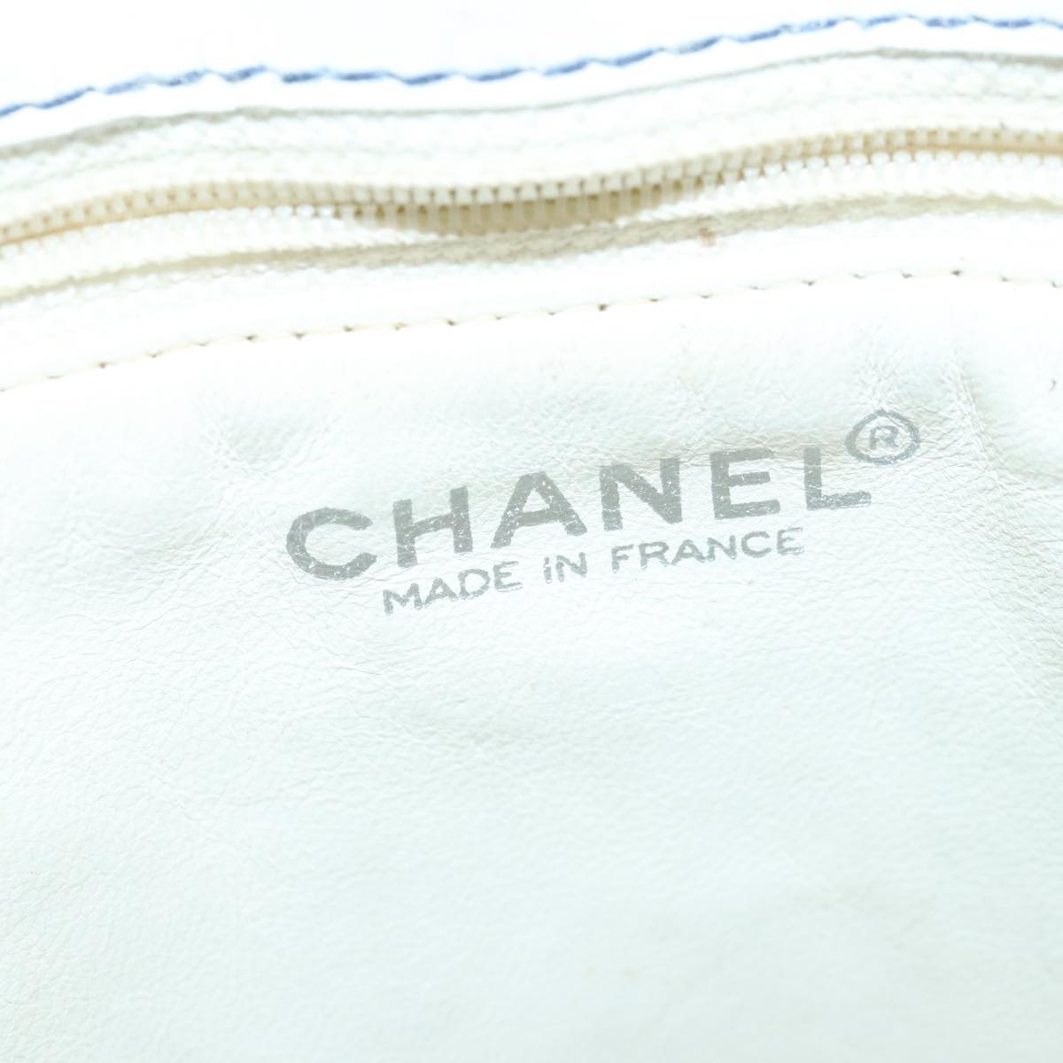 CHANEL Choco Bar Chain Tote Bag Leather White CC bs19700