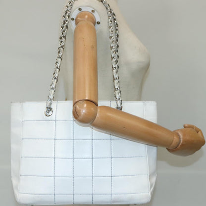 CHANEL Choco Bar Chain Tote Bag Leather White CC bs19700