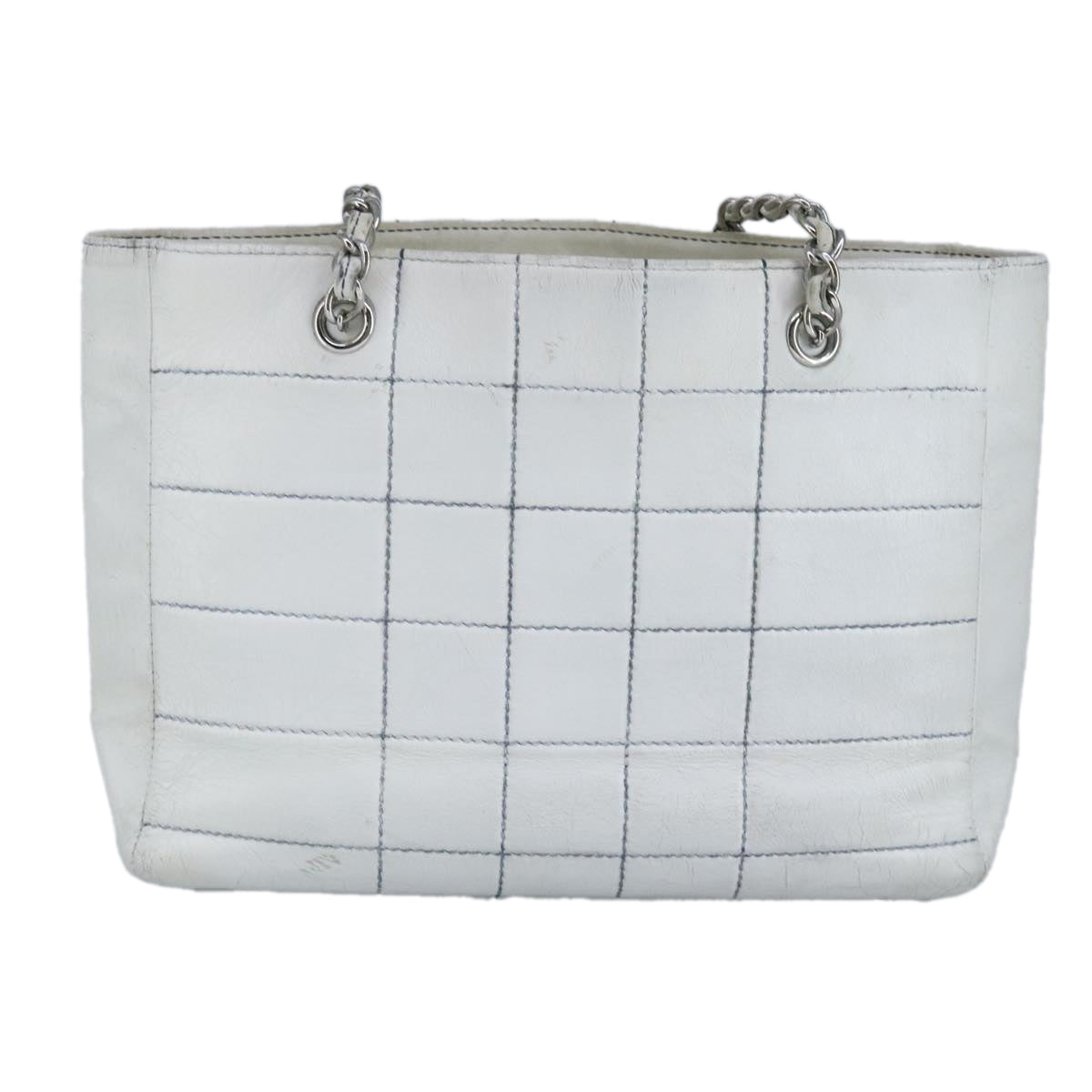 CHANEL Choco Bar Chain Tote Bag Leather White CC bs19700
