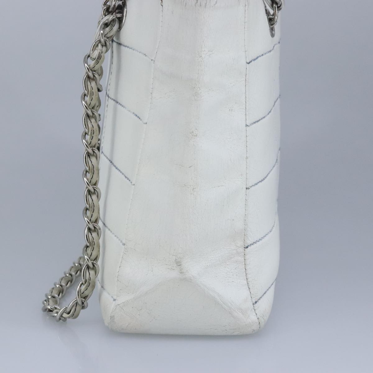 CHANEL Choco Bar Chain Tote Bag Leather White CC bs19700
