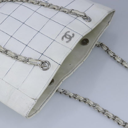 CHANEL Choco Bar Chain Tote Bag Leather White CC bs19700